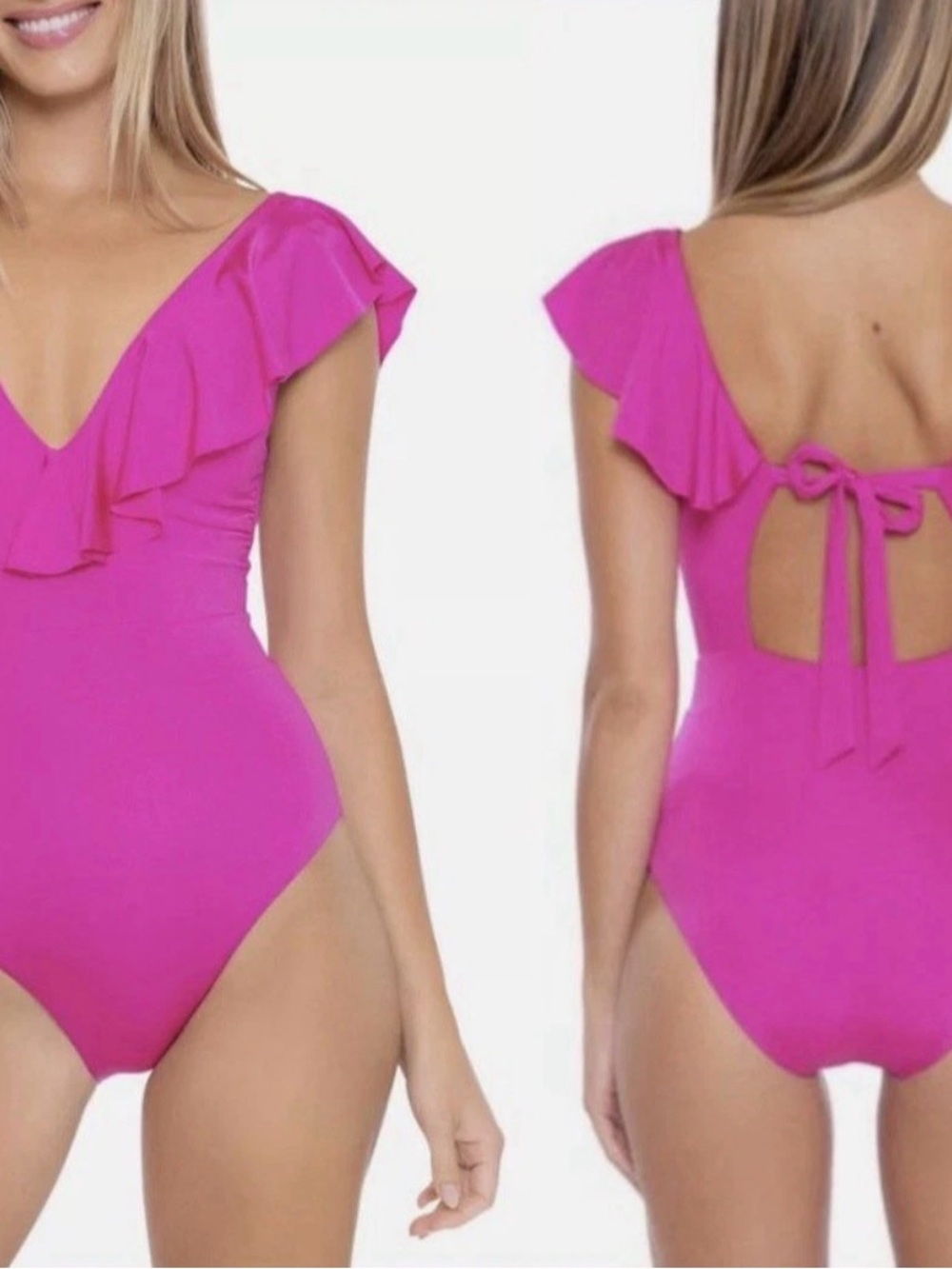 Trina Turk Atlas Fuchsia One-Piece Ruffle V-Neck Plunge 8